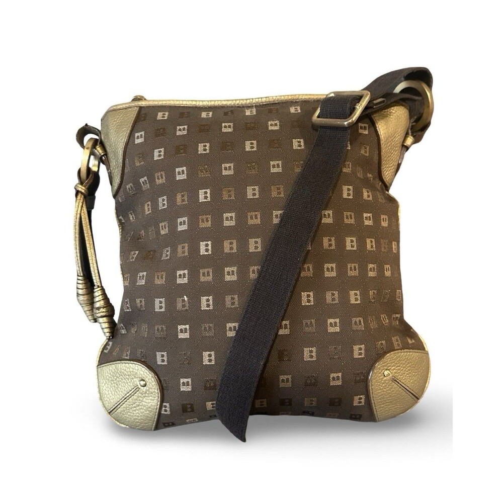 BALLY Crossbody Shoulder Bag Monogram Leather Inserts Gold Brown Italy Unisex